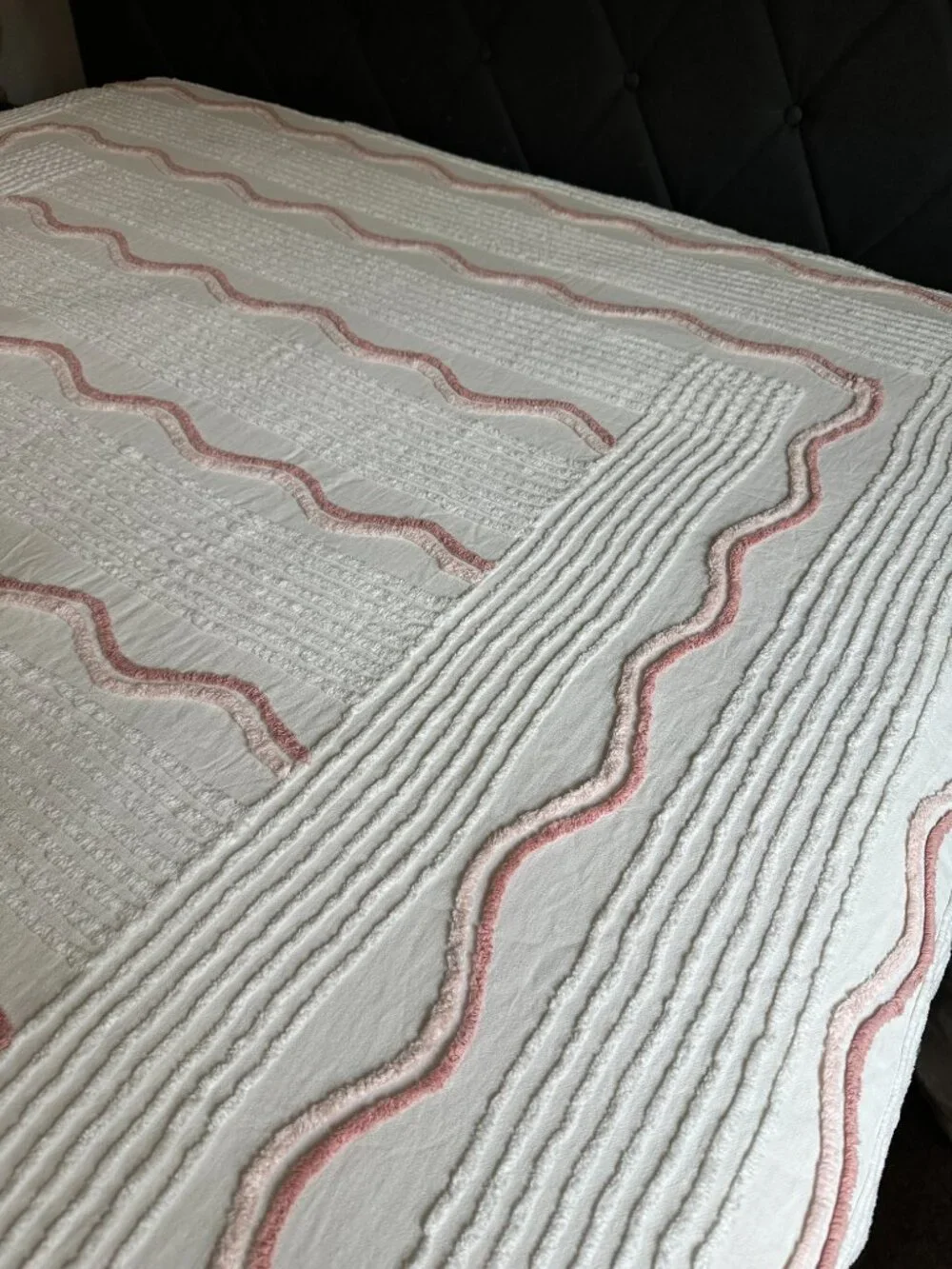 Vintage Chenille Bedspread White Pink Cover 100” x 71
